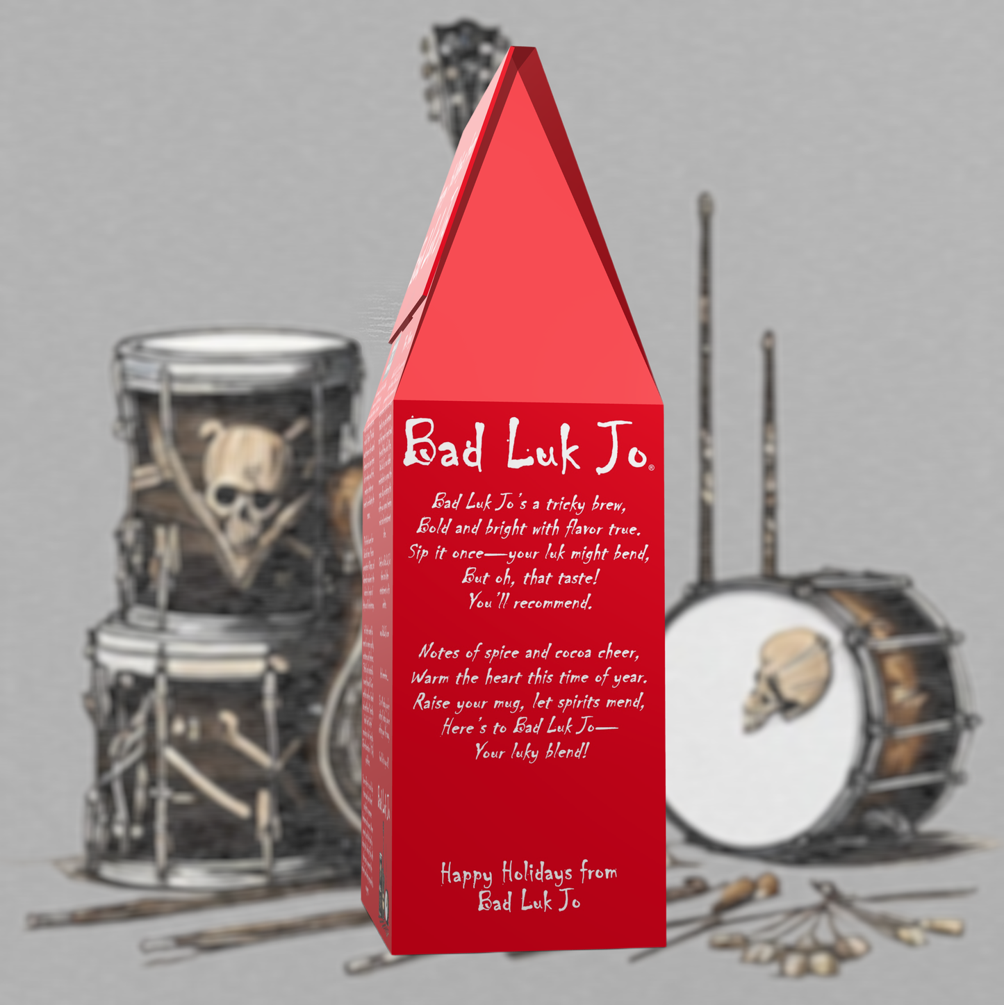 Bad Luk Jo HOLIDAY BLEND Dark Roast Ground Coffee - There's Good Luk in Every Cup - 12oz. - FREE STANDARD SHIPPING