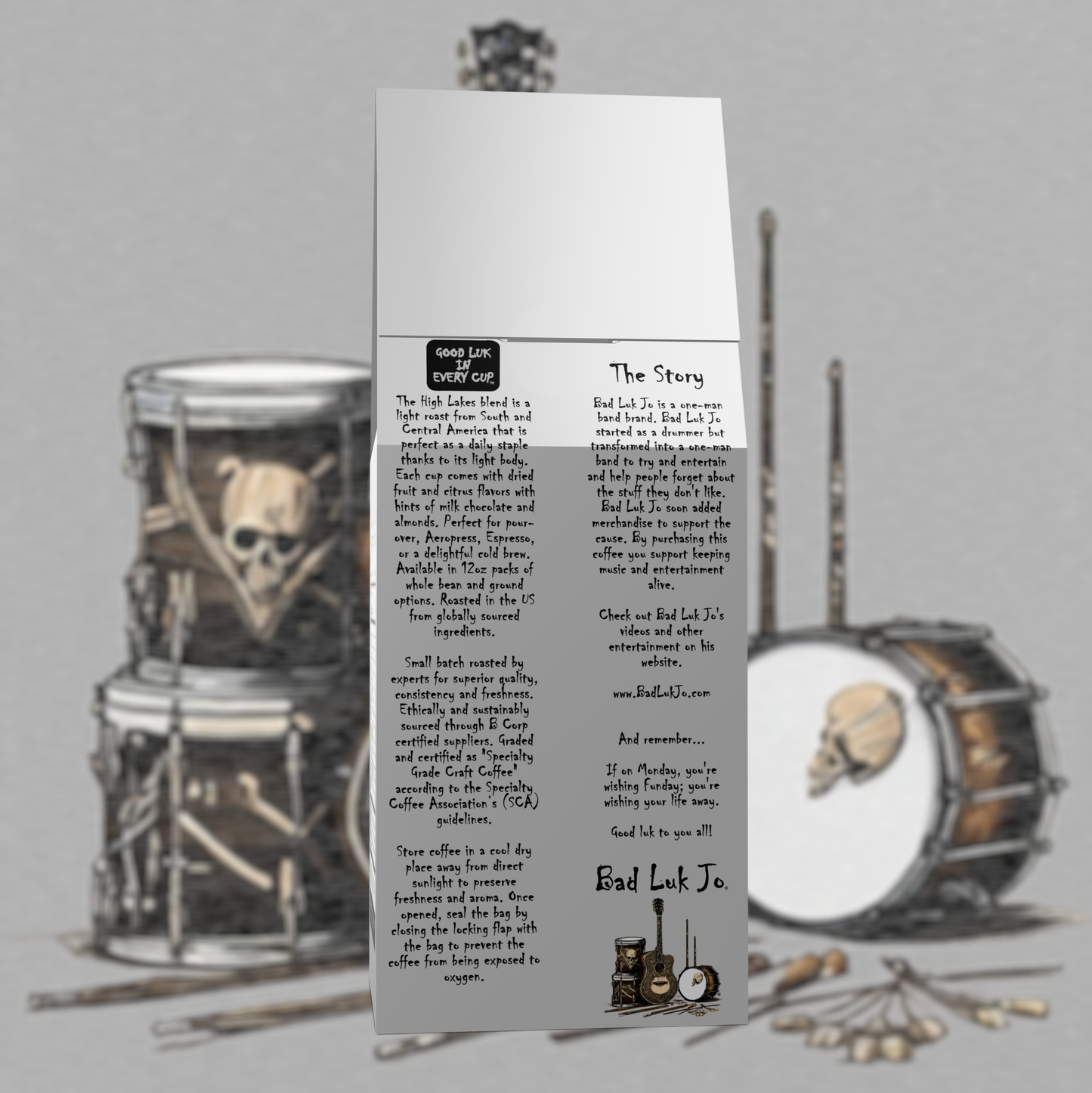 Bad Luk Jo Light Roast Ground Coffee - There's Good Luk in Every Cup - 12oz. - FREE STANDARD SHIPPING