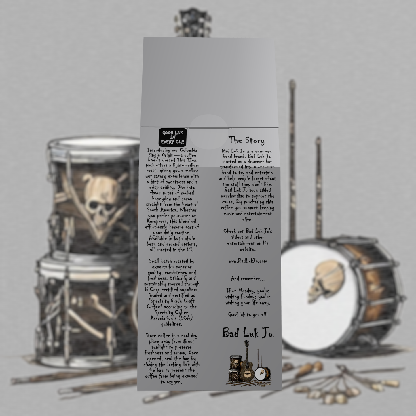 Bad Luk Jo Light-Medium Roast Ground Coffee - There's Good Luk in Every Cup - 12oz. - FREE STANDARD SHIPPING