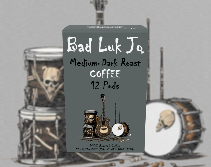 Bad Luk Jo Medium-Dark Roast Coffee Pods / Cups - There's Good Luk in Every Cup - 12 Pods / Cups - FREE STANDARD SHIPPING