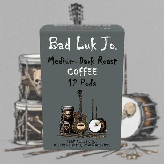 Bad Luk Jo Medium-Dark Roast Coffee Pods / Cups - There's Good Luk in Every Cup - 12 Pods / Cups - FREE STANDARD SHIPPING