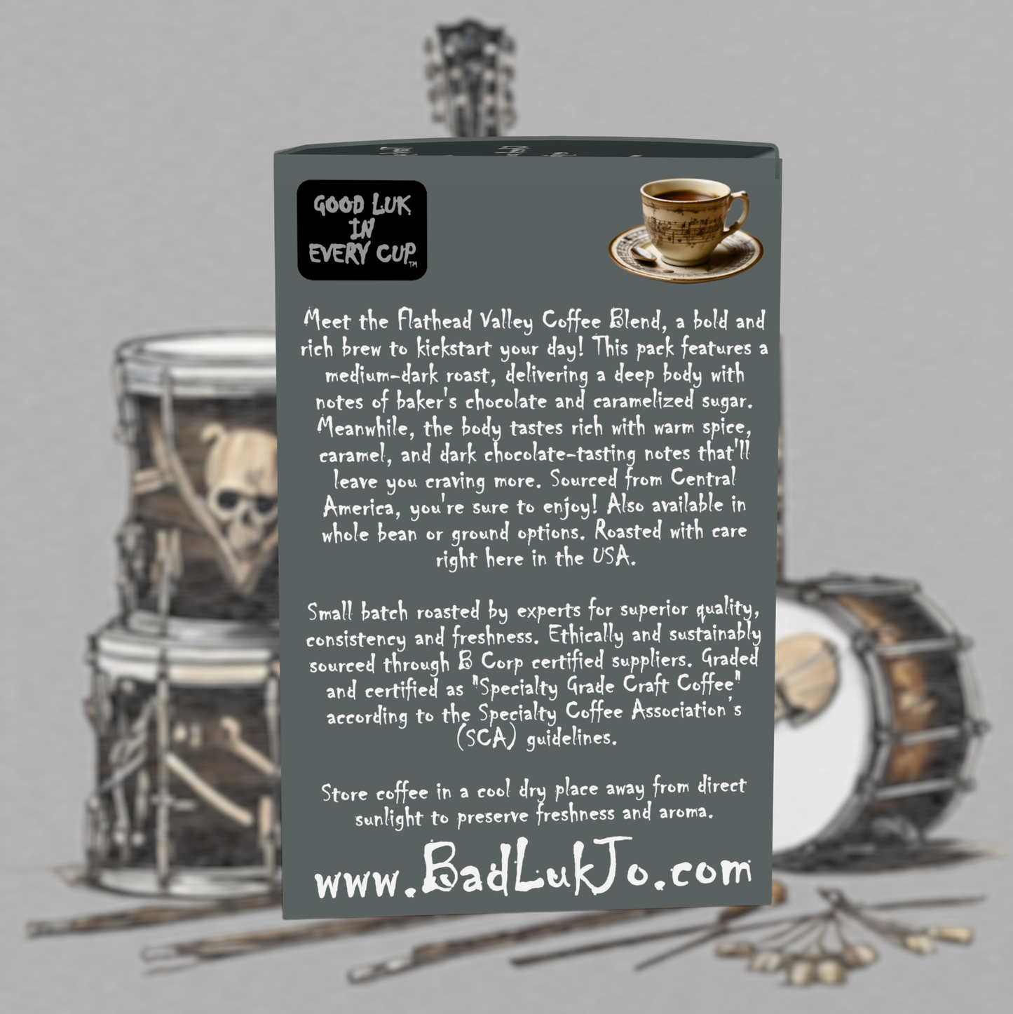 Bad Luk Jo Medium-Dark Roast Coffee Pods / Cups - There's Good Luk in Every Cup - 12 Pods / Cups - FREE STANDARD SHIPPING