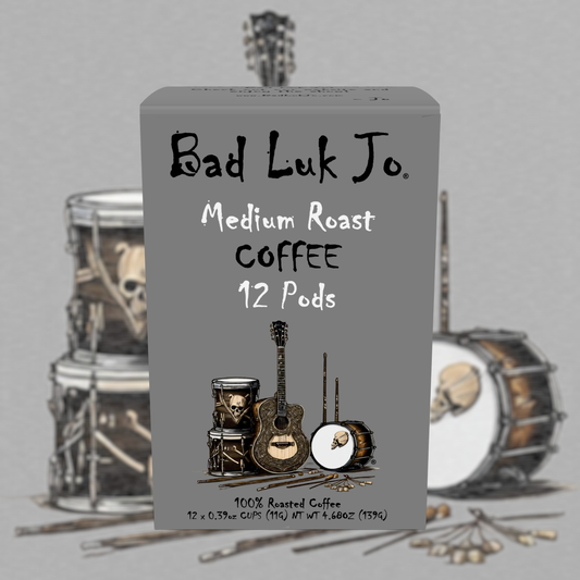 Bad Luk Jo Medium Roast Coffee Pods / Cups - There's Good Luk in Every Cup - 12 Pods / Cups - FREE STANDARD SHIPPING