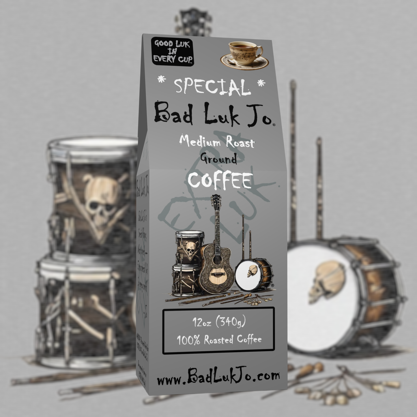 Bad Luk Jo * SPECIAL * Medium Roast Ground Coffee - There's EXTRA LUK in Every Cup - 12oz. - FREE STANDARD SHIPPING