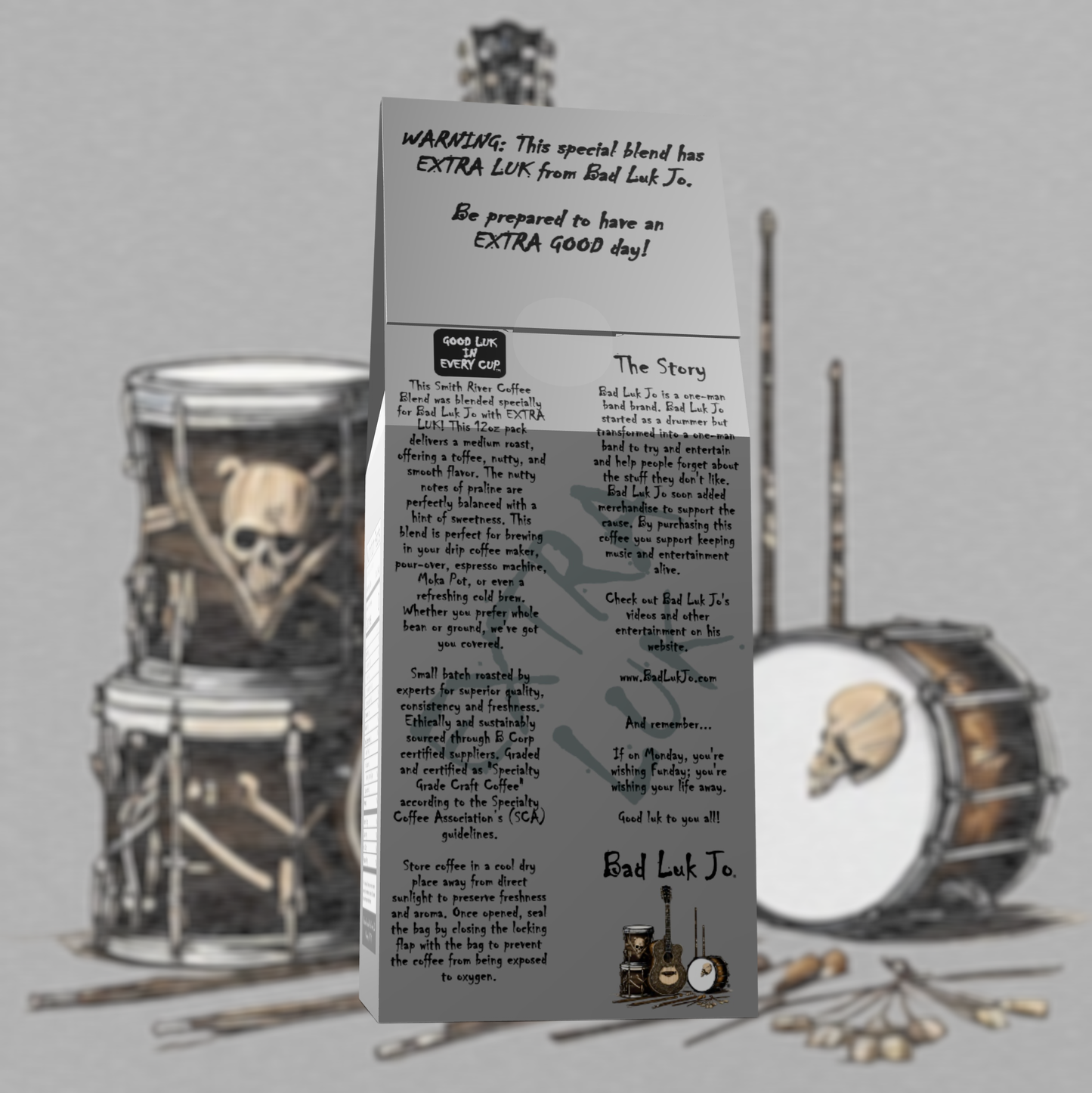 Bad Luk Jo * SPECIAL * Medium Roast Ground Coffee - There's EXTRA LUK in Every Cup - 12oz. - FREE STANDARD SHIPPING